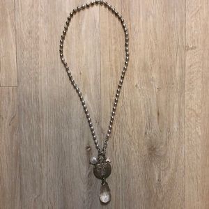 Pearl and gem cross necklace